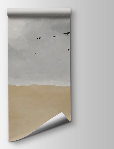 Carta da parati Uccello che vola nel cielo, Carta da parati acquerello sul muro, Carta da parati popolare, t00387 - Tapeko.it