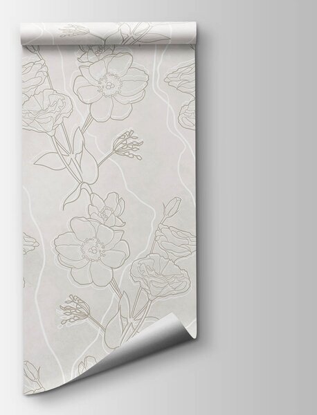Carta da parati Motivo floreale bianco e marrone, Carta da parati Moderno, Carta da parati popolare, t00390 - Tapeko.it