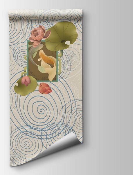 Carta da parati Motivo a spirali e fiori, Carta da parati lastrazione, Carta da parati popolare, t00522 - Tapeko.it