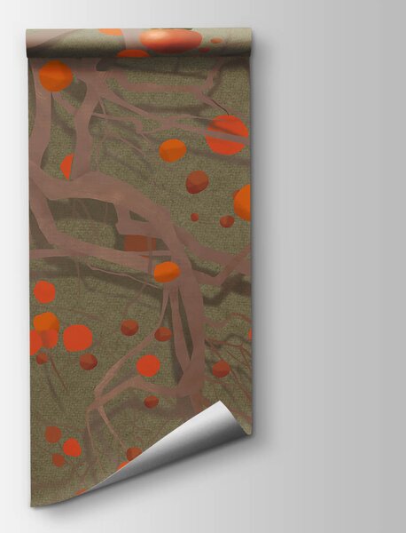 Carta da parati Albero con frutti arancioni, Carta da parati Natura, Carta da parati popolare, t00530 - Tapeko.it