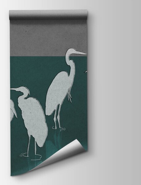 Carta da parati Gruppo di uccelli in piedi nell'acqua, Carta da parati Moderno, Carta da parati popolare, t00535 - Tapeko.it
