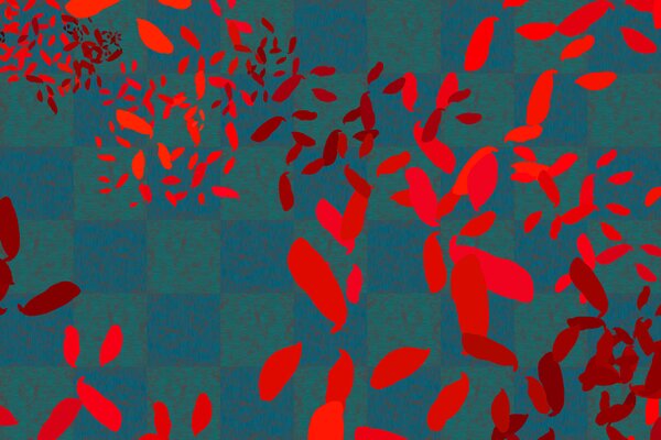 Carta da parati Foglie rosse su sfondo blu, Carta da parati lastrazione, Carta da parati popolare, t00533 - Tapeko.it