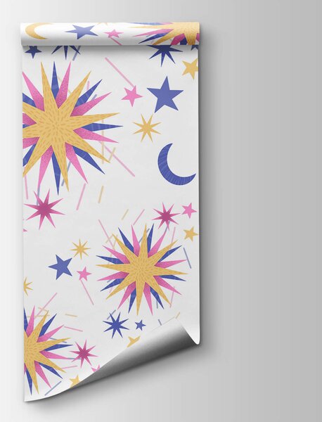 Carta da parati Motivo di stelle e luna, Carta da parati Spazio, Carta da parati popolare, t00453 - Tapeko.it