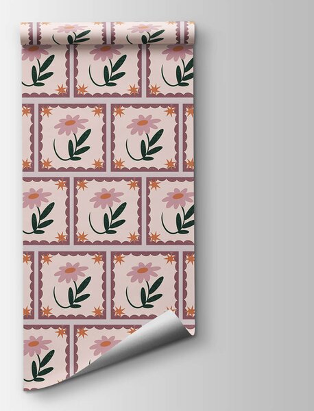 Carta da parati Motivo di fiori e foglie, Carta da parati Floreale, Carta da parati popolare, t00460 - Tapeko.it