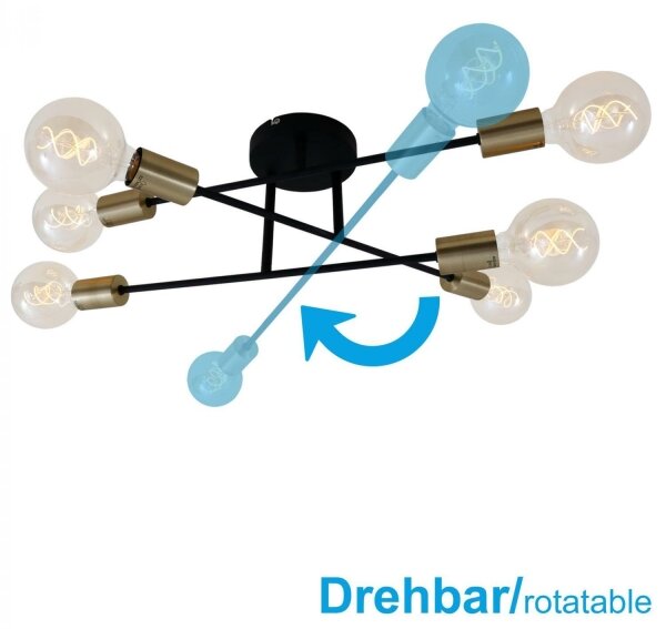 Briloner 3868-065 - Lampadario a plafone BLACK STEEL 6xE27/60W/230V