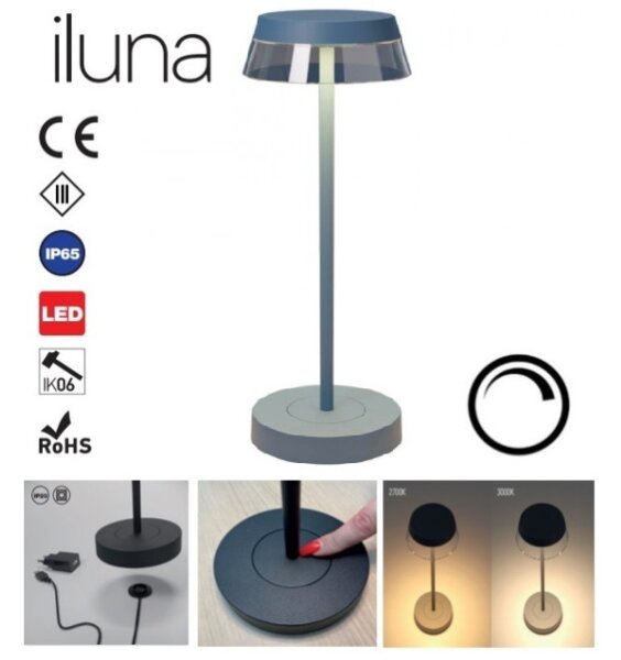Redo 90310 - Lampada da tavolo LED dimmerabile ILUNA LED/2,5W/5V 3000 mAh IP65 blu