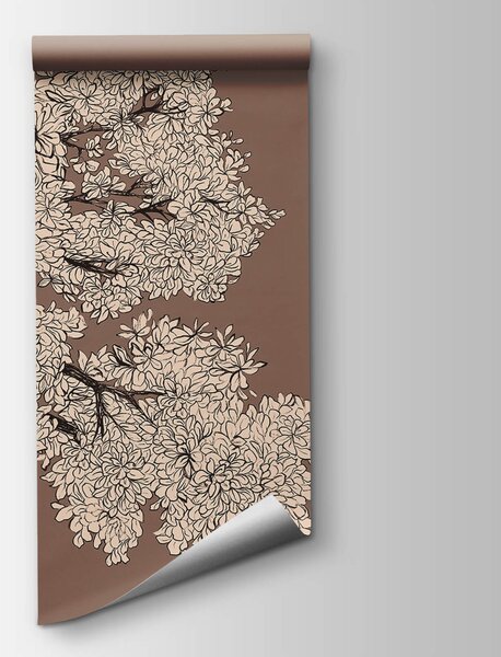 Carta da parati Albero con fiori bianchi, Carta da parati Floreale, Carta da parati popolare, t00510 - Tapeko.it
