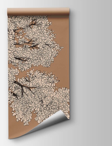 Carta da parati Albero con fiori bianchi, Carta da parati Moderno, Carta da parati popolare, t00510v1 - Tapeko.it