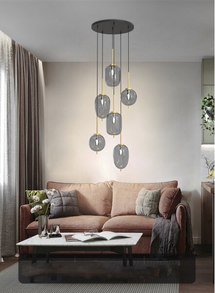 Wofi 5007-502 - Lampadario a sospensione con filo BELLEVILLE 6xE14/40W/230V nero/oro