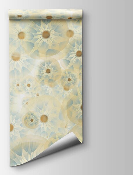 Carta da parati Gruppo di fiori con colori giallo e blu, Carta da parati Floreale, Carta da parati popolare, t00564 - Tapeko.it
