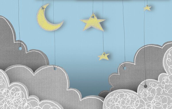 Carta da parati Luna e stelle dalle nuvole, Carta da parati Cielo, Carta da parati popolare, t00563 - Tapeko.it