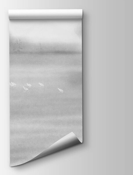 Carta da parati Uccelli in un campo, Carta da parati Moderno, Carta da parati popolare, t00569 - Tapeko.it