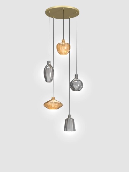 Wofi 5005-501 - Lampadario a sospensione con filo ROUEN 5xE14/40W/230V oro/grigio