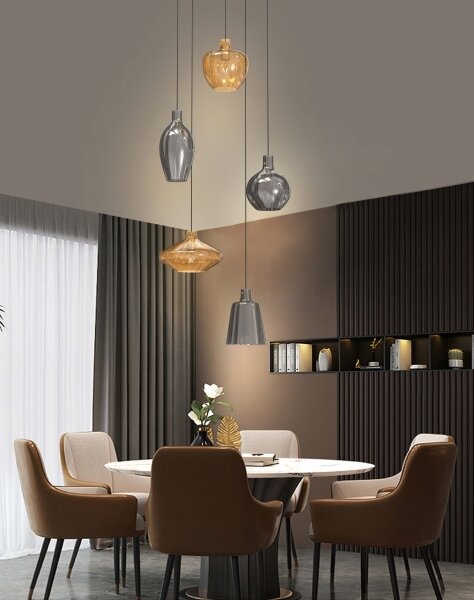 Wofi 5005-501 - Lampadario a sospensione con filo ROUEN 5xE14/40W/230V oro/grigio
