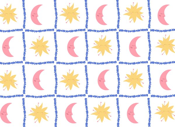 Carta da parati Modello del sole e della luna, Carta da parati per Bambini, Carta da parati popolare, t00585 - Tapeko.it