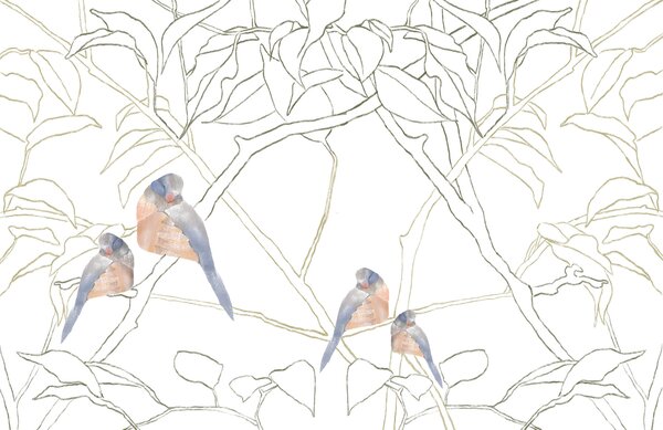 Carta da parati Uccello su un ramo, Carta da parati Natura, Carta da parati popolare, t00605 - Tapeko.it