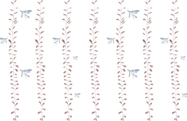 Carta da parati Carta da parati con libellule e foglie, Carta da parati Foglie, Carta da parati popolare, t00609 - Tapeko.it