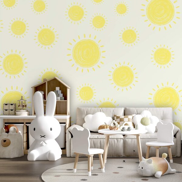Carta da parati Motivo del sole giallo, Carta da parati per Bambini, Carta da parati popolare, t00594 - Tapeko.it