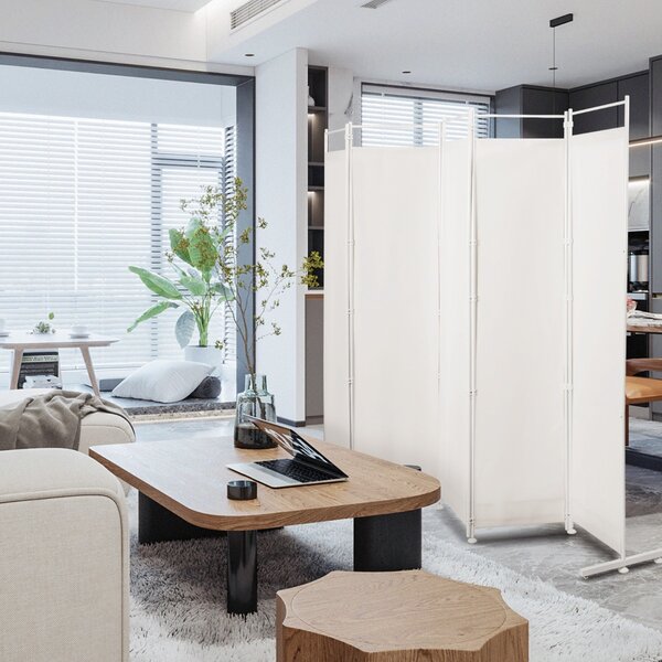 Costway Paravento pieghevole da interno in metallo, Divisorio a 6 pannelli con piedini stabili 300x180cm Beige