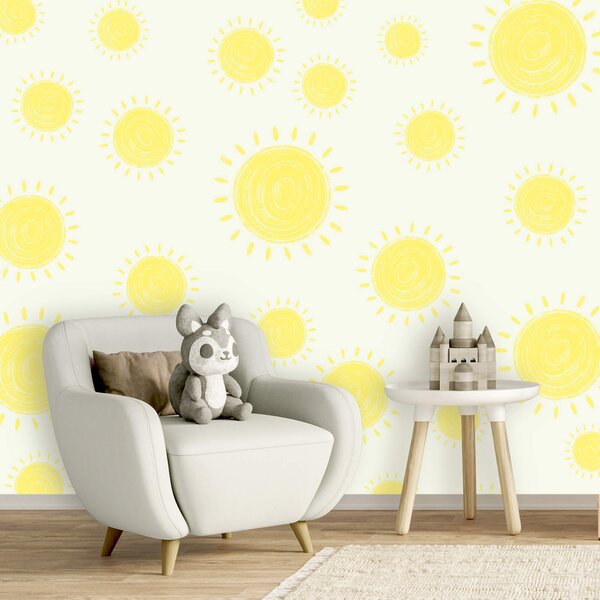Carta da parati Motivo del sole giallo, Carta da parati per Bambini, Carta da parati popolare, t00594 - Tapeko.it