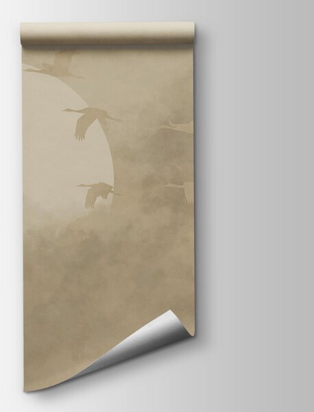 Carta da parati Uccelli che volano nel cielo, Carta da parati acquerello sul muro, Carta da parati popolare, t00576 - Tapeko.it