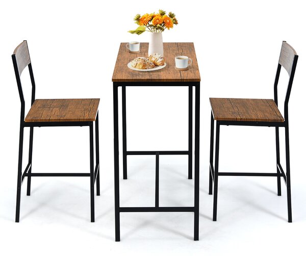 Costway Set tavolo e 2 sedie da ristorante sala da pranzo, Set mibili da bar moderno con telaio robusto in metallo Nero
