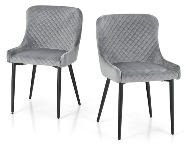 Costway Set di 2 sedie imbottite da pranzo con gambe in metallo e piedini regolabili, Sedie velluto da cucina Grigio