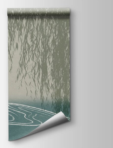 Carta da parati Acqua con un salice, Carta da parati Natura giardini giapponesi, Carta da parati popolare, t00599 - Tapeko.it