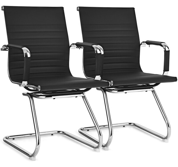 Costway Set di 2 sedie da ufficio moderne in pelle PU, Sedie ergonomiche con braccioli per sala conferenze Nero