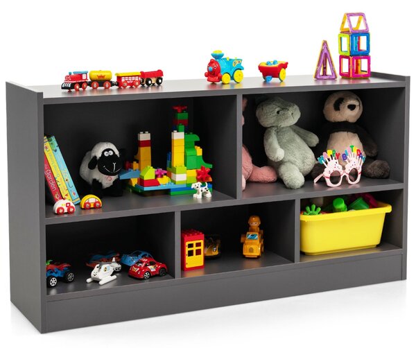 Costway Libreria a 5 cubi per bambini e organizer giocattoli, Scaffale legno con 5 scompartimenti per stanza Grigio scuro