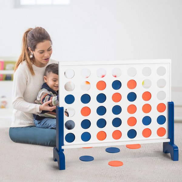 Costway Forza 4 con 42 monete di plastica gamb in legno massiccio borsa per il trasporto, Gioco forza 83,5x71,5cm Bianco