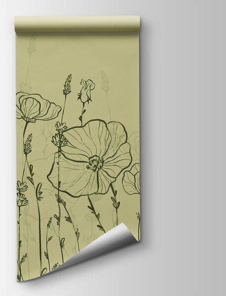 Carta da parati Disegno al tratto di fiori, Carta da parati Floreale, Carta da parati popolare, t00628 - Tapeko.it