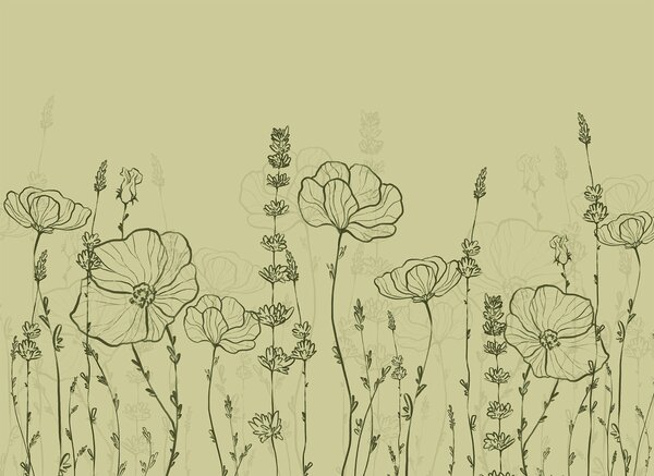 Carta da parati Disegno al tratto di fiori, Carta da parati Floreale, Carta da parati popolare, t00628 - Tapeko.it