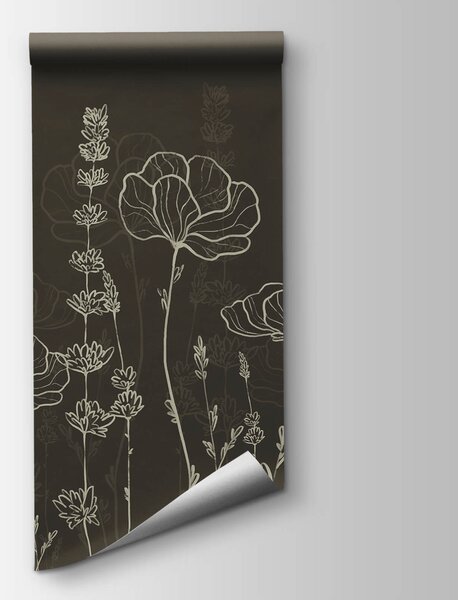 Carta da parati Una fila di fiori su uno sfondo scuro, Carta da parati Floreale, Carta da parati popolare, t00628v1 - Tapeko.it