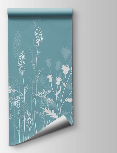 Carta da parati Fiori bianchi su sfondo blu, Carta da parati Natura, Carta da parati popolare, t00631v2 - Tapeko.it