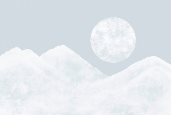 Carta da parati La luna su una montagna innevata, Carta da parati acquerello sul muro, Carta da parati popolare, t00650v1 - Tapeko.it