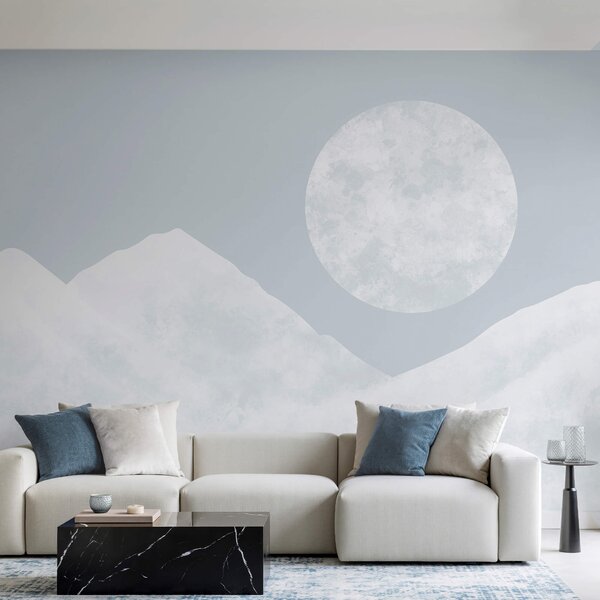 Carta da parati La luna su una montagna innevata, Carta da parati acquerello sul muro, Carta da parati popolare, t00650v1 - Tapeko.it