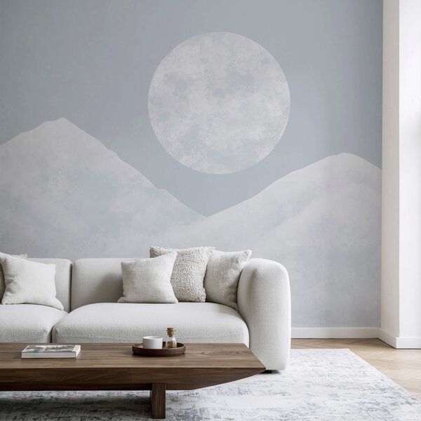 Carta da parati La luna su una montagna innevata, Carta da parati acquerello sul muro, Carta da parati popolare, t00650v1 - Tapeko.it