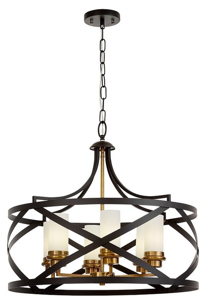 Lampadario vintage industriale nero e ottone 6 punti luce ASTILA W6