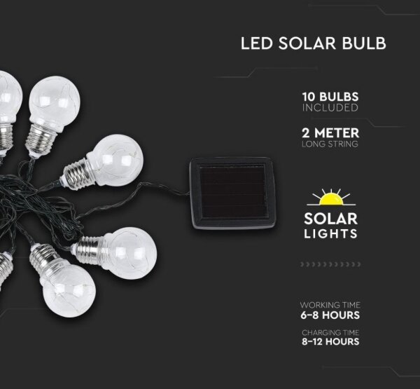 Catena LED solare 10xLED/1W/1,2V 1xAA 2 m IP44 3000K 300 mAh