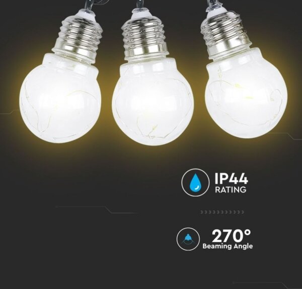 Catena LED solare 10xLED/1W/1,2V 1xAA 2 m IP44 3000K 300 mAh