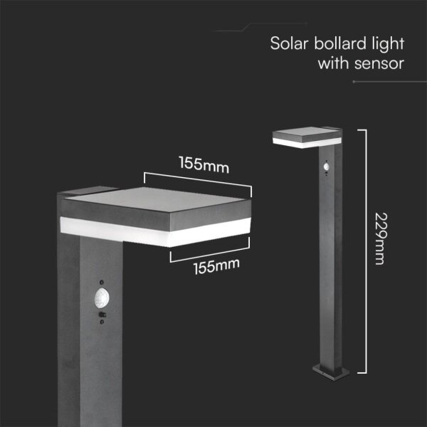Lampada solare LED con sensore LED/2W/3,7V IP54 3000K quadrato nero