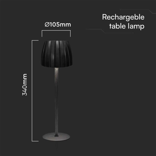 Lampada da tavolo LED dimmerabile ricaricabile 2,7W 3000-6000K 1800mAh nera