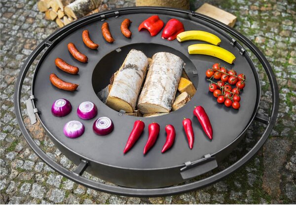 Piastra Grill in Acciaio Naturale da 82 cm con Foro da 40 cm per Braciere - Spessore 3mm, Fatta a Mano, Alta Qualit� Europea