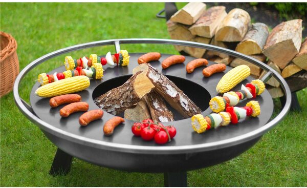 Piastra Grill in Acciaio Inox 82 cm con Foro da 38 cm per Braciere - Spessore 3mm, Peso 10kg - Prodotto Artigianale Europeo