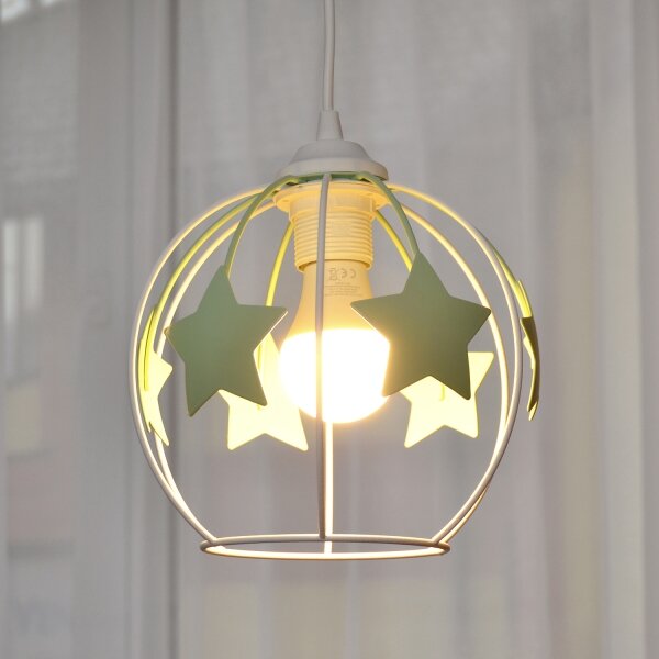 Lampadario a sospensione per bambini STARS 1xE27/15W/230V verde/bianco