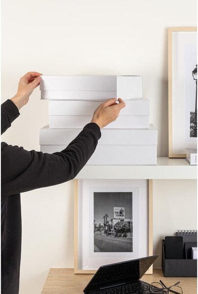 Scatole in set con coperchio bianche in cartone 3 pz 42,5x29,5x13 cm Kian Paper Laminate – Bigso