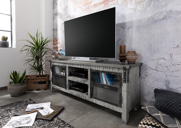 Mobile TV in legno di Mango 150x40x60 grigio scuro laccato HEAVY INDUSTRY  #128