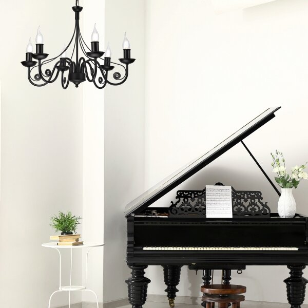 Lampadario a sospensione con catena DONATO 6xE14/40W/230V nero