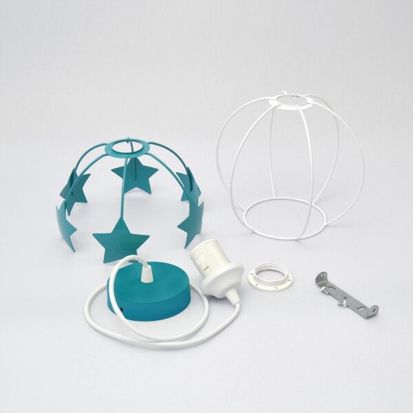 Lampadario a sospensione per bambini STARS 1xE27/15W/230V turchese/bianco